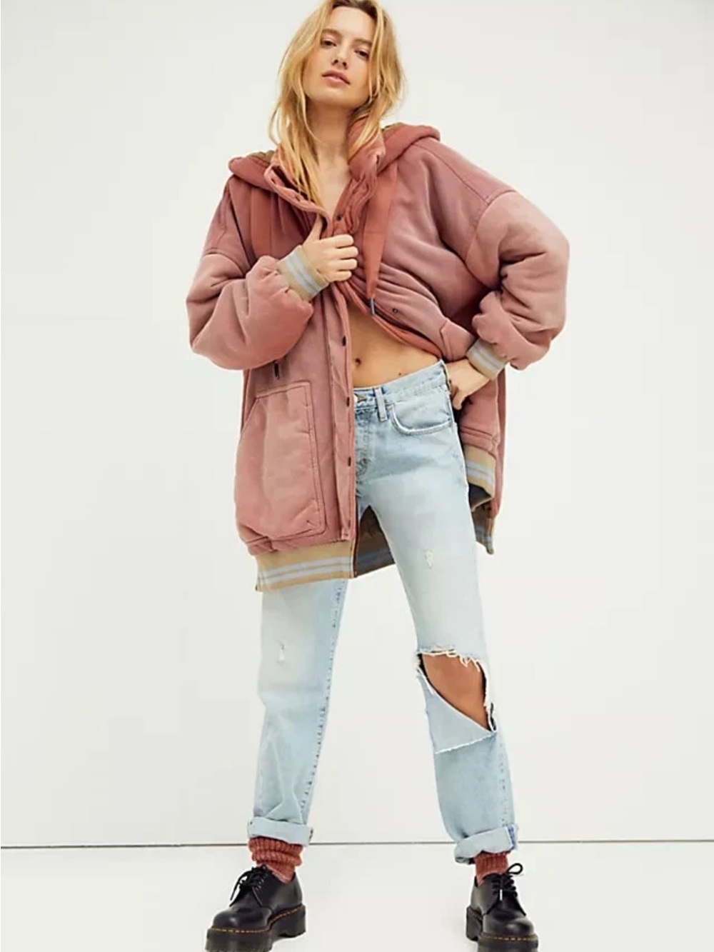 We The Free Oversized Hooded Teddy Jacket in Dusty Rose size small